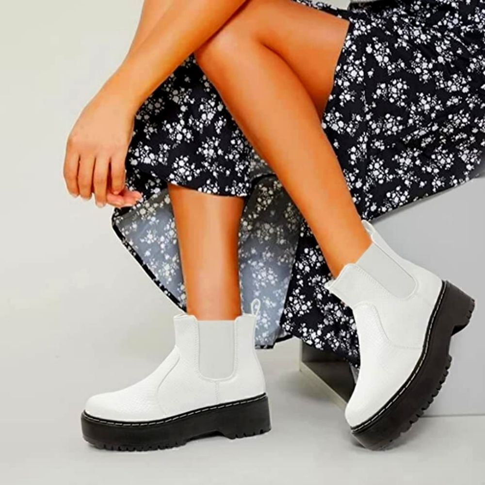 (14-3772) Katliu Women's Platform Ankle Boots Chelsea Sz 10